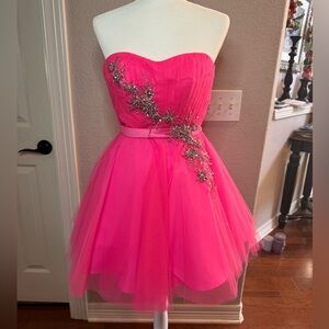 Mori Lee hot pink tulle cocktail size 4
